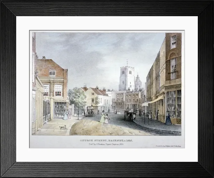 Framed Print : Church Street, Hackney, London, 1835. Artist: Day & Haghe Framed Print : Church Street, Hackney, London, 1835. Artist: Day & Haghe