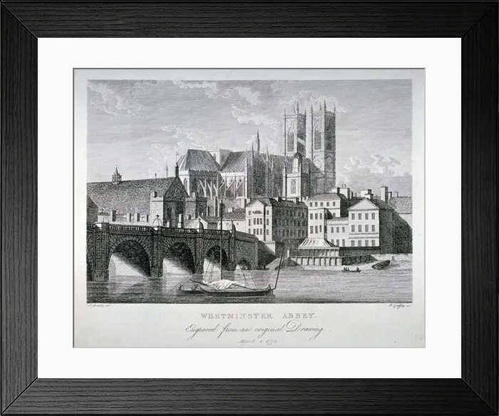 Framed Print : Westminster Abbey and Bridge from the River Thames, London, 1775. Artist Framed Print : Westminster Abbey and Bridge from the River Thames, London, 1775. Artist
