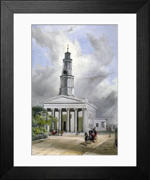 Framed Print : View of St Pancras New Church with carriages on Euston Road, London, 1855. Artist Framed Print : View of St Pancras New Church with carriages on Euston Road, London, 1855. Artist