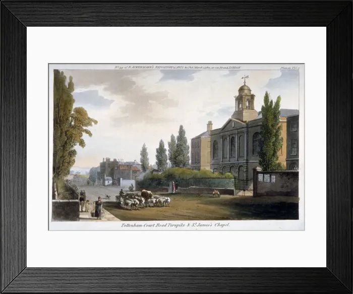 Framed Print : St Jamess Chapel and Tottenham Court Turnpike, St Pancras, London, 1812. Artist Framed Print : St Jamess Chapel and Tottenham Court Turnpike, St Pancras, London, 1812. Artist