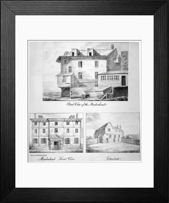 Framed Print : Three views of Toten Hall, Tottenham Court Road, St Pancras, London, c1810 Framed Print : Three views of Toten Hall, Tottenham Court Road, St Pancras, London, c1810