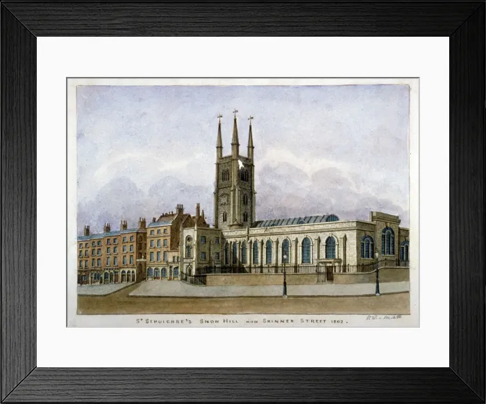 Framed Print : Church of St Sepulchre, Snow Hill, City of London, 1802. Artist: Valentine Davis Framed Print : Church of St Sepulchre, Snow Hill, City of London, 1802. Artist: Valentine Davis
