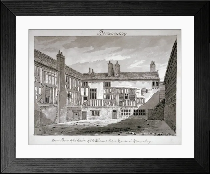 Framed Print : South view of the remains of Thomas Popes house, Mill Lane, Bermondsey, London, 1808 Framed Print : South view of the remains of Thomas Popes house, Mill Lane, Bermondsey, London, 1808