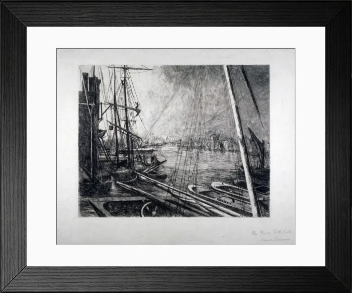 Framed Print : Pool of London from Rotherhithe, with ships in the foreground, c1890. Artist Framed Print : Pool of London from Rotherhithe, with ships in the foreground, c1890. Artist