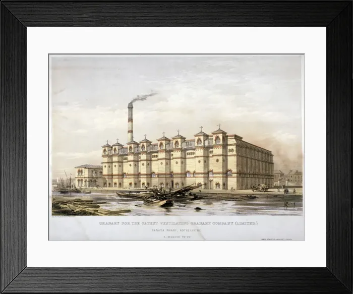 Framed Print : Granary on Canada Wharf, Rotherhithe, London, c1860. Artist: Kell Brothers Framed Print : Granary on Canada Wharf, Rotherhithe, London, c1860. Artist: Kell Brothers