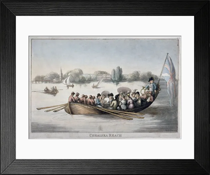 Framed Print : View showing figures in a rowing boat on the Thames at Chelsea Reach, London, 1799 Framed Print : View showing figures in a rowing boat on the Thames at Chelsea Reach, London, 1799