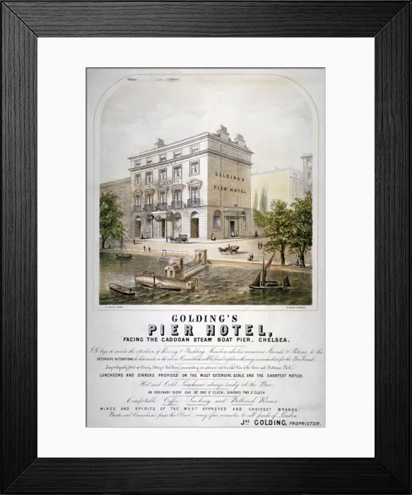 Framed Print : Advertisement for Goldings Pier Hotel, Chelsea, London, c1860 Framed Print : Advertisement for Goldings Pier Hotel, Chelsea, London, c1860