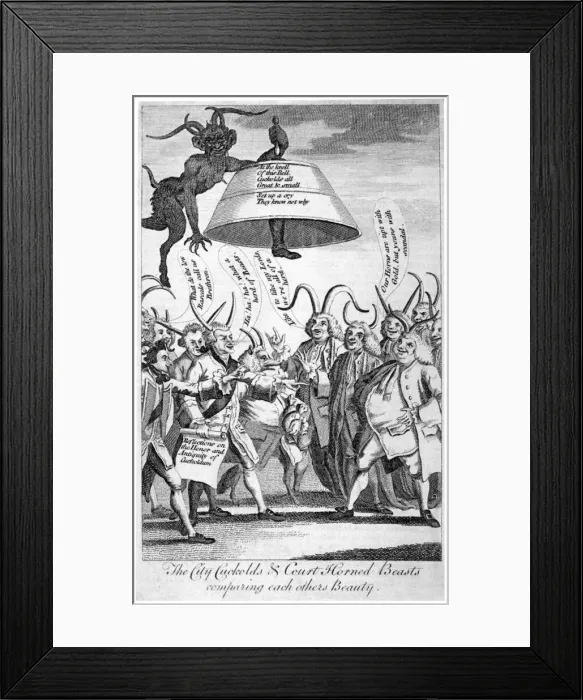 Framed Print : The City cuckolds & Court horned beasts comparing each others beauty, 1770 Framed Print : The City cuckolds & Court horned beasts comparing each others beauty, 1770