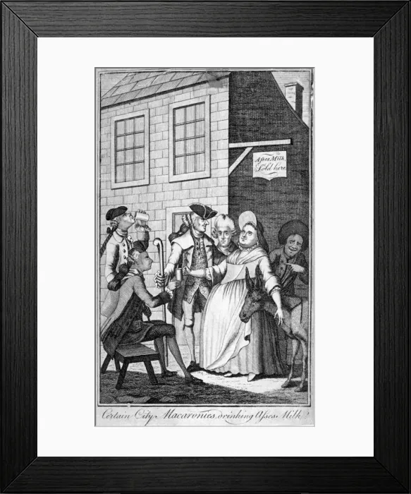 Framed Print : Certain City macaronis drinking asses milk, c1770 Framed Print : Certain City macaronis drinking asses milk, c1770