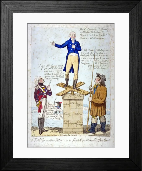Framed Print : A hint for another Statue - or, a Sketch of a Modern Weather Cock, 1804 Framed Print : A hint for another Statue - or, a Sketch of a Modern Weather Cock, 1804