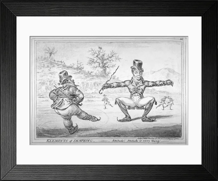 Framed Print : Elements of Skateing. Attitude! Attitude is every thing!, 1805. Artist: James Gillray Framed Print : Elements of Skateing. Attitude! Attitude is every thing!, 1805. Artist: James Gillray
