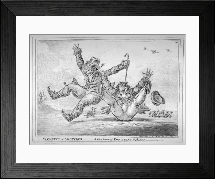 Framed Print : Elements of Skateing. Making the most of a passing friend, in a case of emergency!, 1805 Framed Print : Elements of Skateing. Making the most of a passing friend, in a case of emergency!, 1805