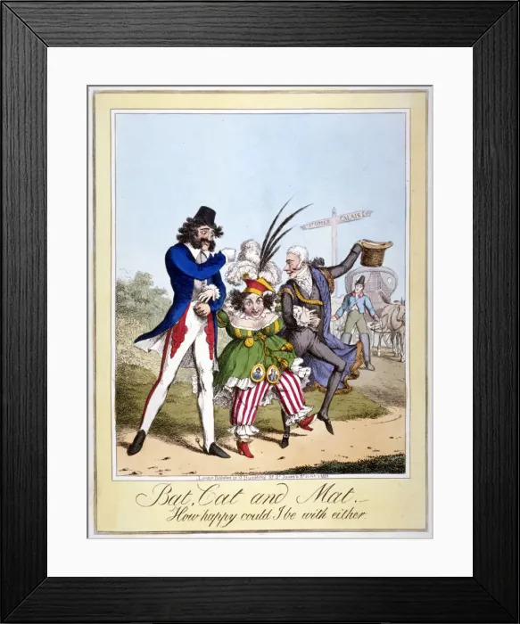 Framed Print : Bat, Cat and Mat, how happy could I be with either, 1821 Framed Print : Bat, Cat and Mat, how happy could I be with either, 1821