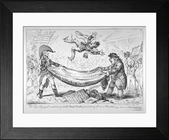 Framed Print : The high-flying candidate, (ie Little Paul-Goose), mounting from a blanket, 1806 Framed Print : The high-flying candidate, (ie Little Paul-Goose), mounting from a blanket, 1806