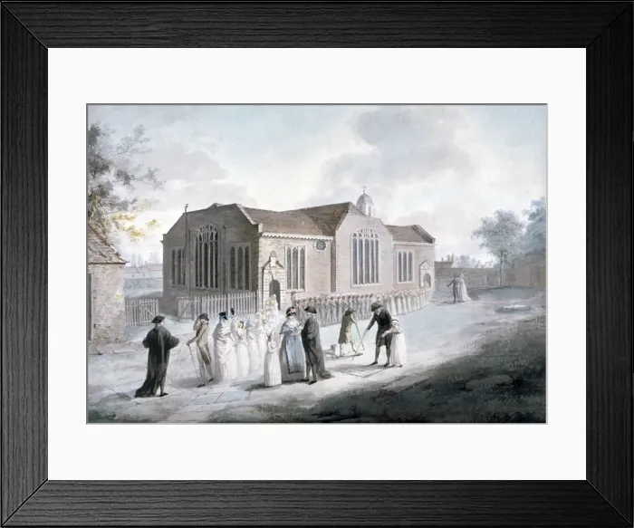 Framed Print : A procession of schoolchildren entering Broadway Chapel, Westminster, London, 1797 Framed Print : A procession of schoolchildren entering Broadway Chapel, Westminster, London, 1797