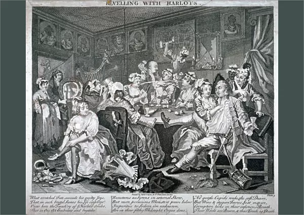 Revelling with Harlots, plate III of A Rakes Progress, 1735