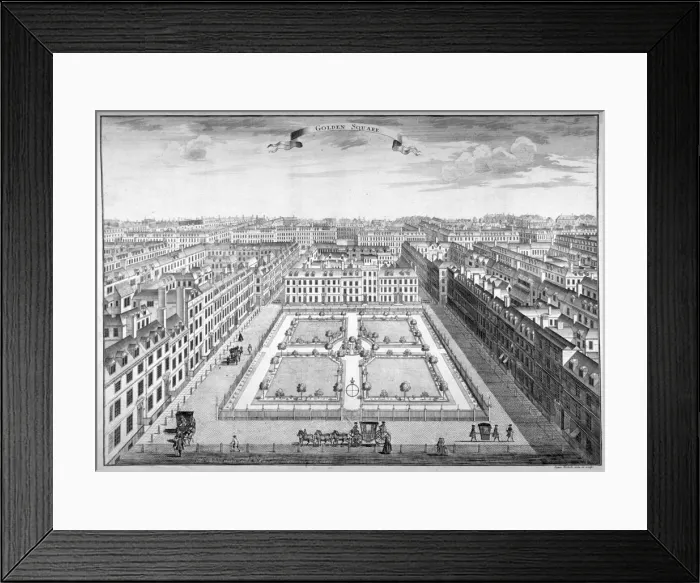Framed Print : Golden Square, Westminster, London, 1754. Artist: Sutton Nicholls Framed Print : Golden Square, Westminster, London, 1754. Artist: Sutton Nicholls