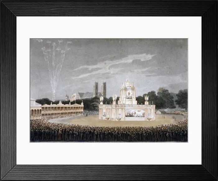 Framed Print : Firework display in Green Park, Westminster, London, 1814. Artist: Matthew Dubourg Framed Print : Firework display in Green Park, Westminster, London, 1814. Artist: Matthew Dubourg