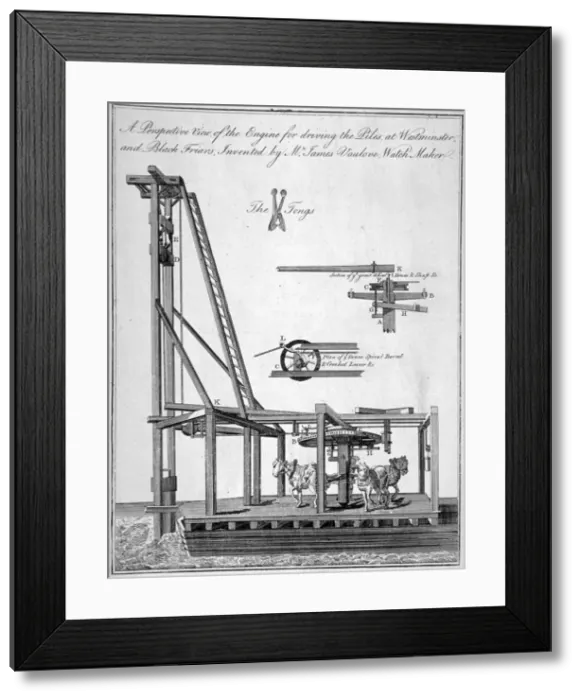 Framed Print : Perspective view of the engine used for driving the piles of Westminster Bridge, London, c1765 Framed Print : Perspective view of the engine used for driving the piles of Westminster Bridge, London, c1765