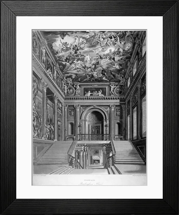 Framed Print : View of a staircase in Buckingham House, Westminster, London, 1819 Framed Print : View of a staircase in Buckingham House, Westminster, London, 1819
