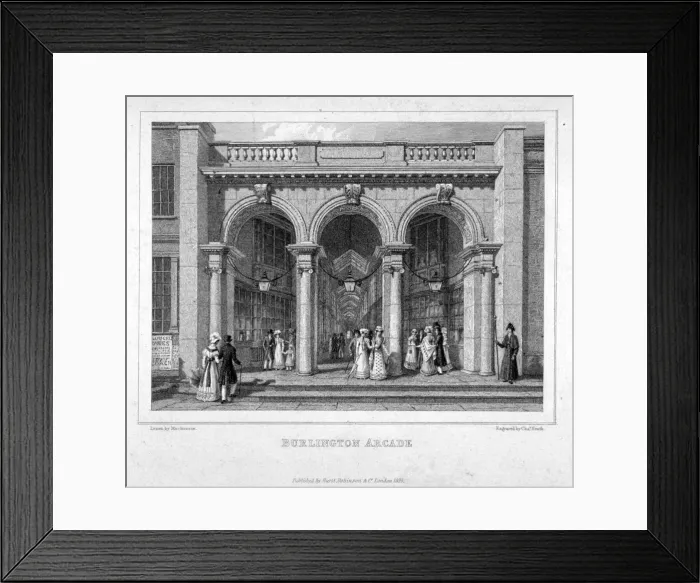 Framed Print : Burlington Arcade, Westminster, London, 1825. Artist: Charles Heath Framed Print : Burlington Arcade, Westminster, London, 1825. Artist: Charles Heath