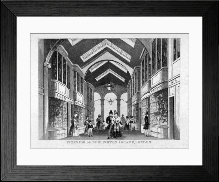 Framed Print : Interior of Burlington Arcade, Westminster, London, c1825 Framed Print : Interior of Burlington Arcade, Westminster, London, c1825
