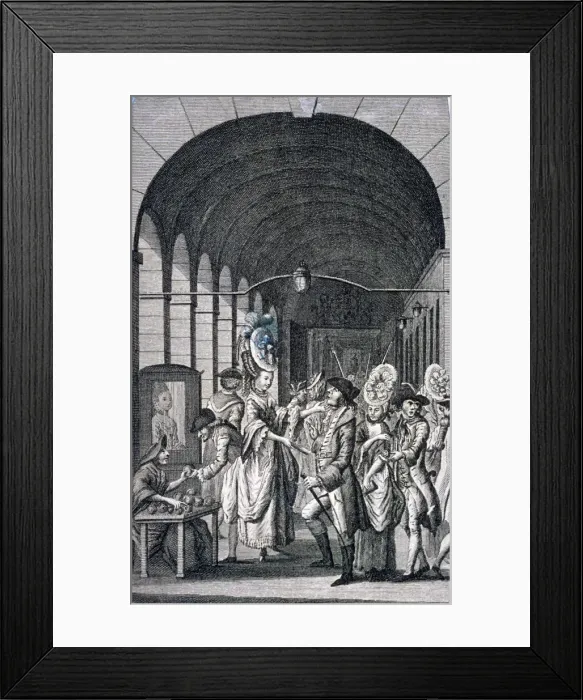 Framed Print : Bawds and pickpockets around a trader at Covent Garden piazza, Westminster, London, c1780 Framed Print : Bawds and pickpockets around a trader at Covent Garden piazza, Westminster, London, c1780