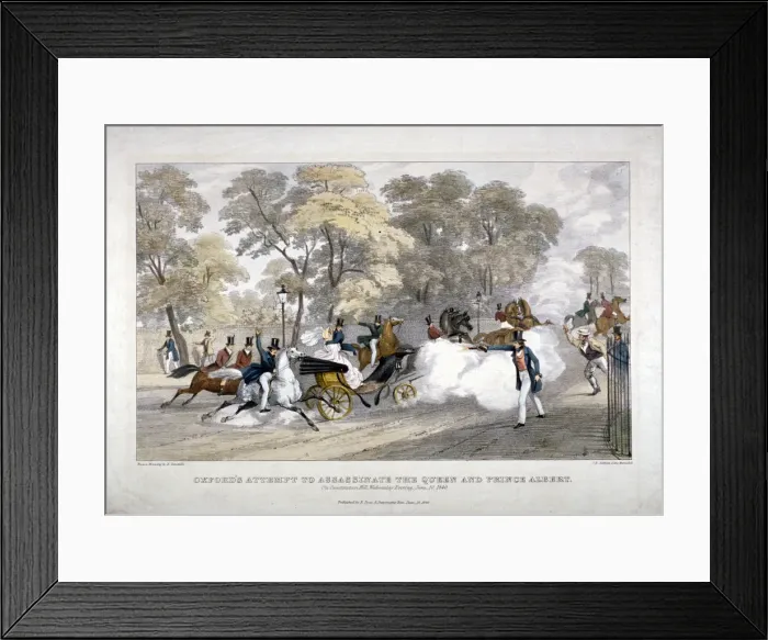 Framed Print : Assassination attempt against Queen Victoria, Constitution Hill, Westminster, London, 1840 Framed Print : Assassination attempt against Queen Victoria, Constitution Hill, Westminster, London, 1840