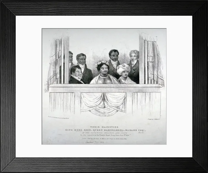 Framed Print : Members of the Hawaiian royal family at the Theatre Royal, Drury Lane, London, 1824 Framed Print : Members of the Hawaiian royal family at the Theatre Royal, Drury Lane, London, 1824