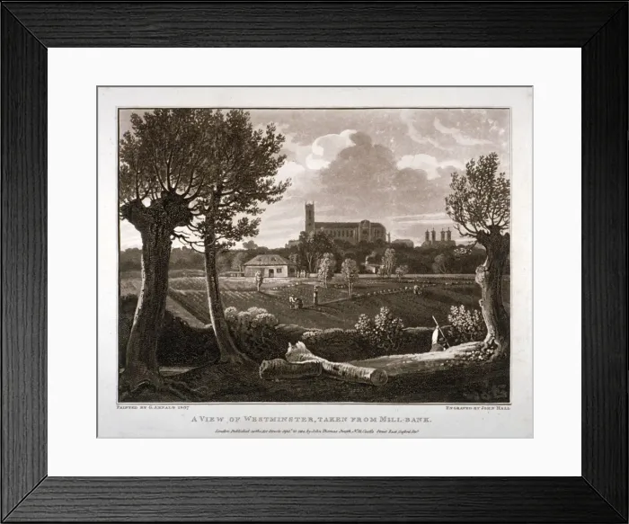 Framed Print : View of Westminster looking from Millbank, London, 1807. Artist: John Hall Framed Print : View of Westminster looking from Millbank, London, 1807. Artist: John Hall