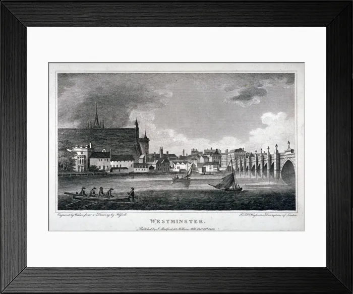 Framed Print : View of the River Thames, Westminster Bridge and the Palace of Westminster, London, 1808 Framed Print : View of the River Thames, Westminster Bridge and the Palace of Westminster, London, 1808