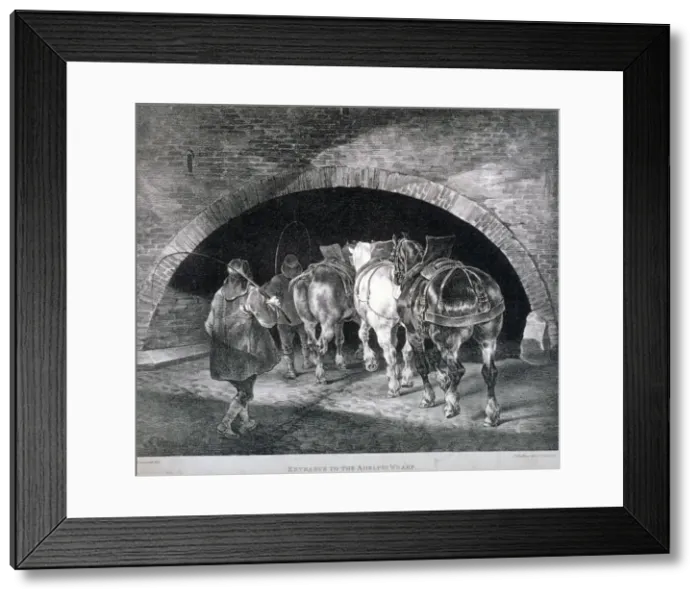 Framed Print : Entrance to the Adelphi wharf showing work horses and two men, Westminster, London, c1850 Framed Print : Entrance to the Adelphi wharf showing work horses and two men, Westminster, London, c1850