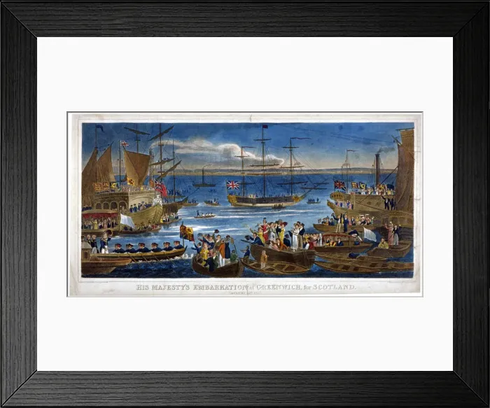 Framed Print : His Majestys Embarkation at Greenwich, for Scotland, 1822 Framed Print : His Majestys Embarkation at Greenwich, for Scotland, 1822