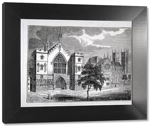 Westminster Hall from New Palace Yard with a view of Westminster Abbey, London, c1820