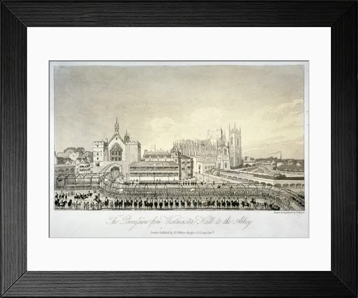 Framed Print : Procession outside Westminster Hall, London, 1821. Artist Framed Print : Procession outside Westminster Hall, London, 1821. Artist