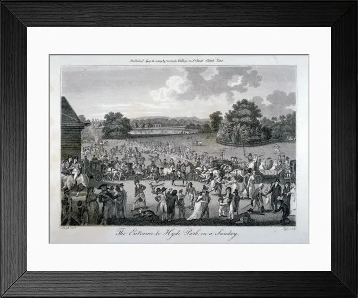 Framed Print : View of the crowded entrance to Hyde Park on a Sunday, London, 1804 Framed Print : View of the crowded entrance to Hyde Park on a Sunday, London, 1804