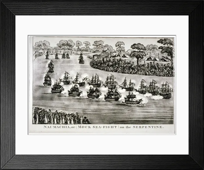 Framed Print : Naumachia, or (Mock Sea-Fight) on the Serpentine, Hyde Park, London, 1814 Framed Print : Naumachia, or (Mock Sea-Fight) on the Serpentine, Hyde Park, London, 1814