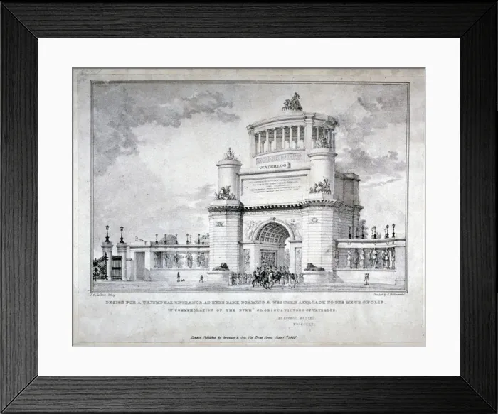 Framed Print : Design for a triumphal arch at Hyde Park in commemoration of the victory at Waterloo in 1815 Framed Print : Design for a triumphal arch at Hyde Park in commemoration of the victory at Waterloo in 1815