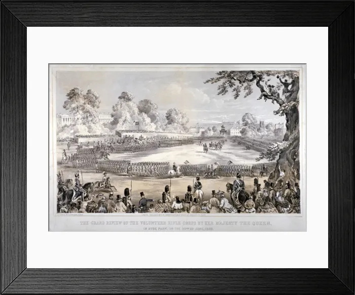 Framed Print : View of Hyde Park during the Volunteer Rifle Corps review by Queen Victoria, London, 1860 Framed Print : View of Hyde Park during the Volunteer Rifle Corps review by Queen Victoria, London, 1860