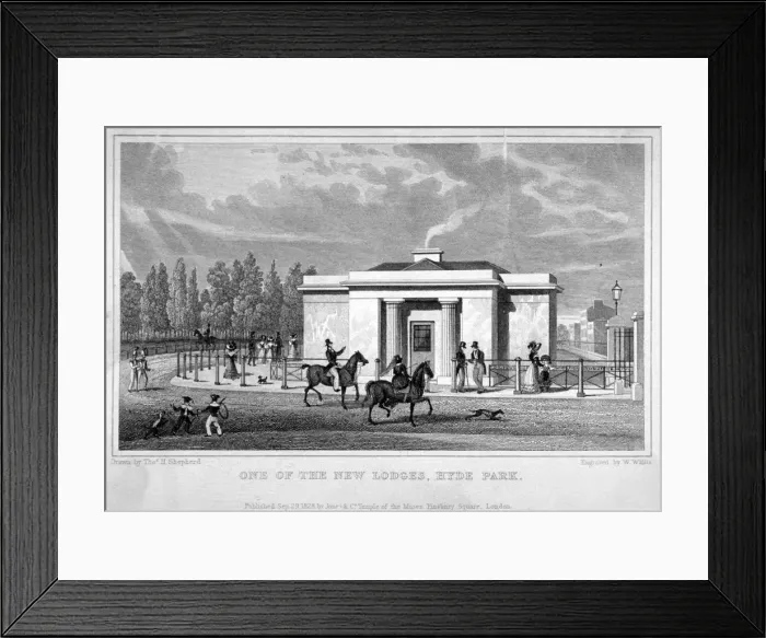 Framed Print : View of a lodge in Hyde Park, London, 1828 Framed Print : View of a lodge in Hyde Park, London, 1828