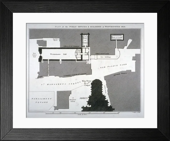 Framed Print : Plan of the public offices and buildings at Westminster, London, 1810 Framed Print : Plan of the public offices and buildings at Westminster, London, 1810