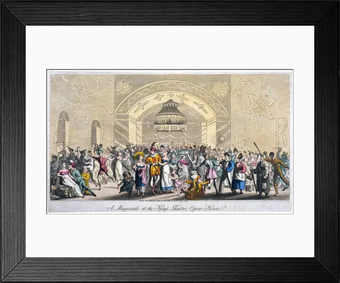 Framed Print : Interior view of a masquerade at the Kings Theatre, Haymarket, London, 1821 Framed Print : Interior view of a masquerade at the Kings Theatre, Haymarket, London, 1821