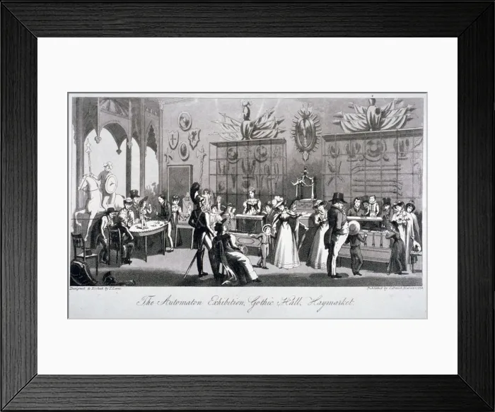 Framed Print : Interior view of the Automaton Exhibition in the Gothic Hall, Haymarket, London, 1826 Framed Print : Interior view of the Automaton Exhibition in the Gothic Hall, Haymarket, London, 1826