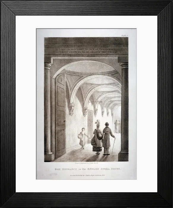 Framed Print : View of the box entrance in the Kings Theatre, Haymarket, London, 1837 Framed Print : View of the box entrance in the Kings Theatre, Haymarket, London, 1837