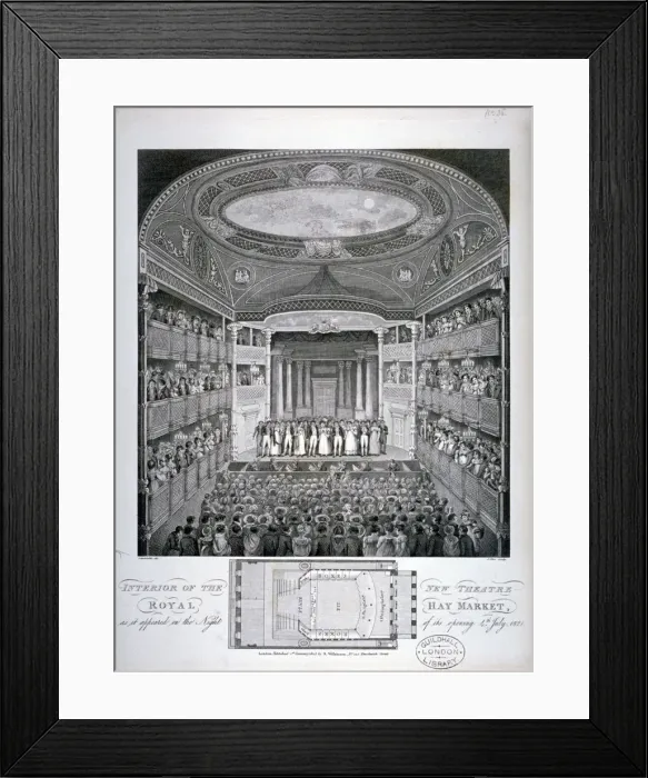 Framed Print : Interior view of the Haymarket Theatre, London, on its opening night in 1821 (1823) Framed Print : Interior view of the Haymarket Theatre, London, on its opening night in 1821 (1823)