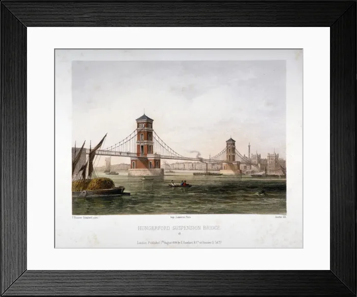 Framed Print : View of Hungerford Bridge from the east, London, 1854 Framed Print : View of Hungerford Bridge from the east, London, 1854