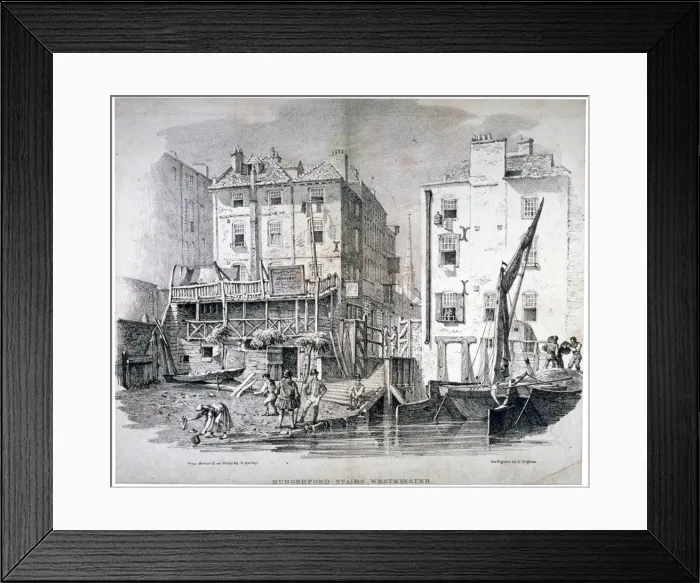 Framed Print : View of Hungerford Stairs, near the market, Westminster, London, 1822 Framed Print : View of Hungerford Stairs, near the market, Westminster, London, 1822