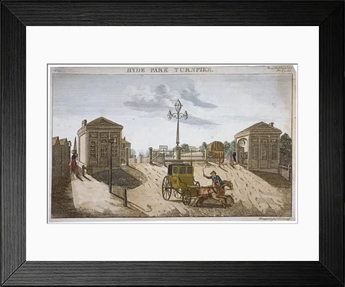 Framed Print : View of Hyde Park Corner Turnpike, Westminster, London, 1792 Framed Print : View of Hyde Park Corner Turnpike, Westminster, London, 1792
