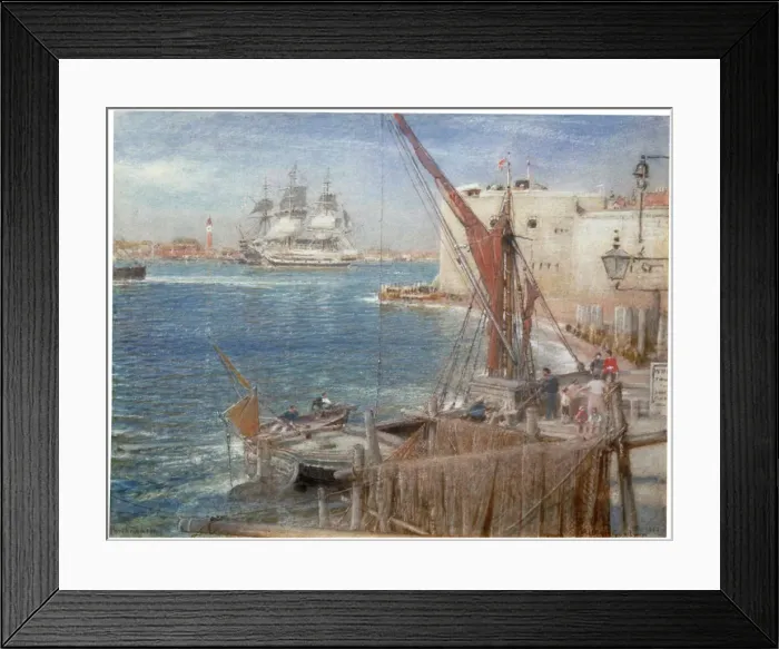 Framed Print : HMS The Victory at Portsmouth, 1907. Artist Framed Print : HMS The Victory at Portsmouth, 1907. Artist