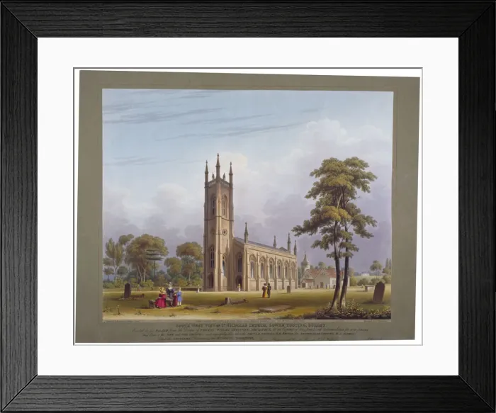 Framed Print : South-west view of St Nicholas Church, Tooting, London, 1832 Framed Print : South-west view of St Nicholas Church, Tooting, London, 1832